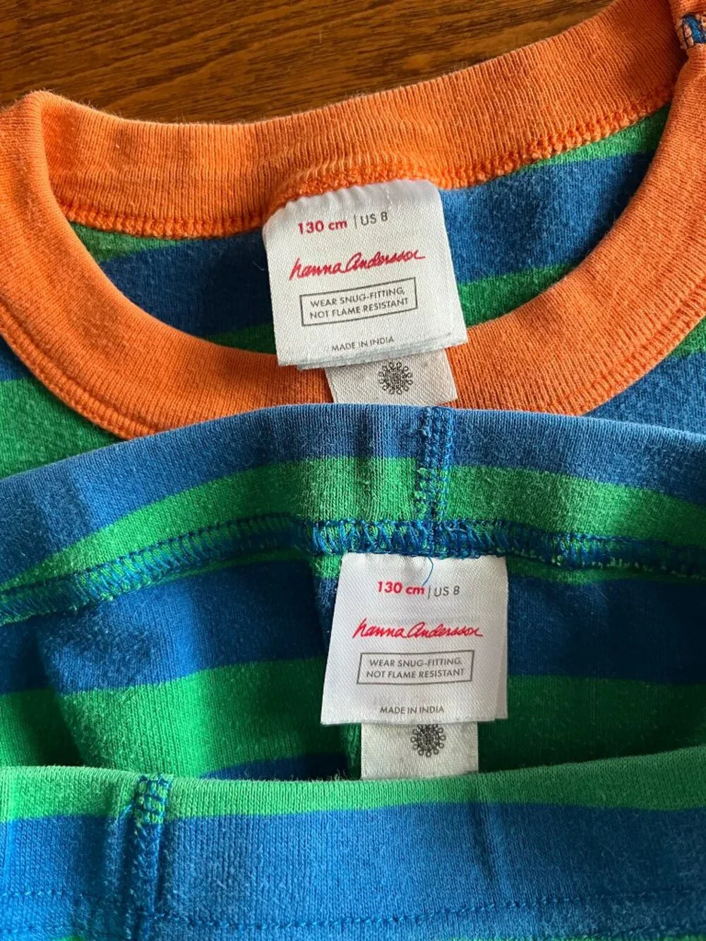 Hanna Andersson blue and green stripe pajamas 130